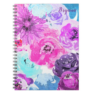 Carnet Violet Violet Foncé Floral Fleurs Rose Violet Chic