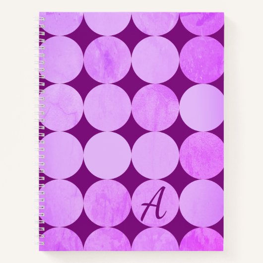 Carnet Violet, Violet Magenta et Cercles roses Monogramme (Devant)