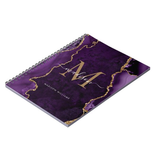 Carnet Violet violet or Agate Géode Monogramme Script (Côté gauche)