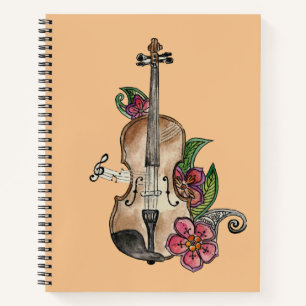 Carnet Violon avec Fleurs design sur un bloc-notes / Jour