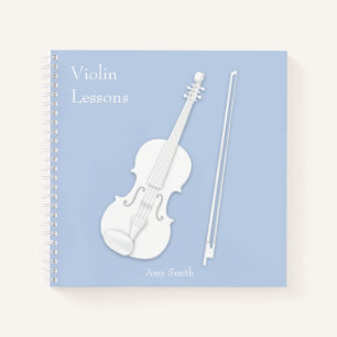 Carnet Violon blanc & Bow Musique Bleu clair Carré person