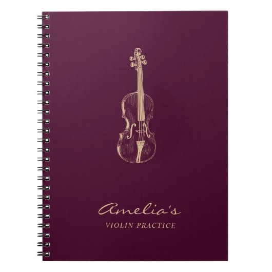 Carnet Violon Enseignant Élégant Script Bourgogne (Devant)