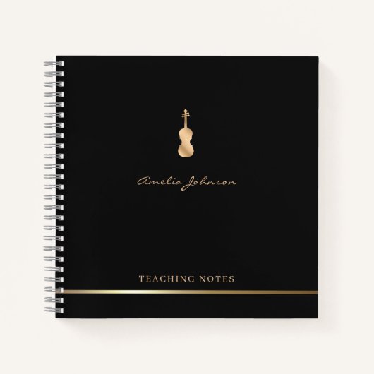 Carnet Violon Enseignant Script élégant Musique Or Noir (Devant)