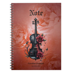 Carnet Violon noir gothique aux roses rouges
