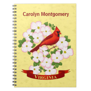 Carnet Virginie State Cardinal Bird and Dogwood Flower