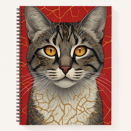 Carnet Visage de chat en gros plan avec marques dorées Ki (Devant)