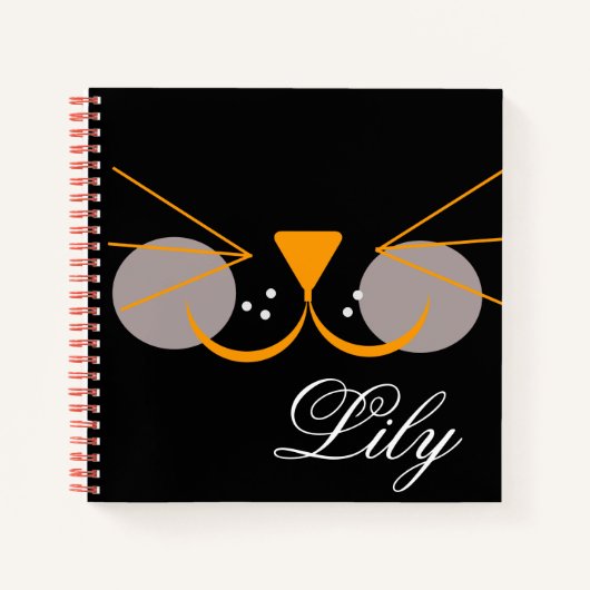 Carnet Visage de chat noir mignon drôle (Devant)