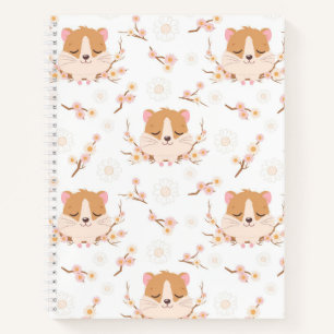 Carnet Visage de hamster mignon et motif de fleurs roses