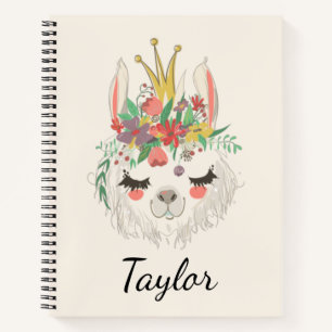 Carnet Visage de lama mignon personnalisé avec fleurs et