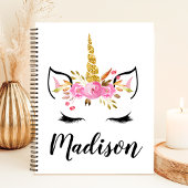 Carnet Visage de Licorne Avec Cils Nom Personnalisé