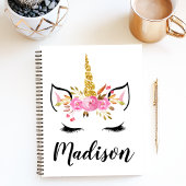 Carnet Visage de licorne avec nom personnalisé et cils