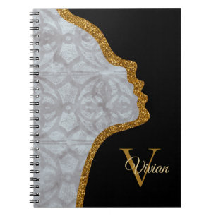 Carnet Visage de Parties scintillant noir et or gris Heat