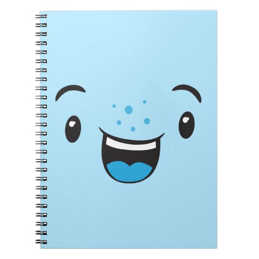 Carnet Visage Kawaii souriant bleu (Devant)