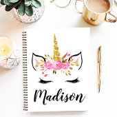 Carnet Visage Unicorne avec cils Nom personnalisé
