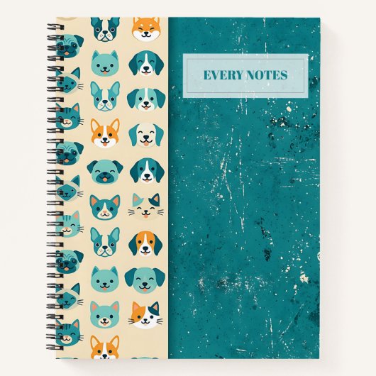 Carnet Visages d'Animaux Séparation Verticale – Turquoise (Devant)