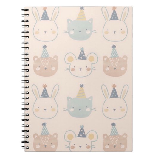 Carnet Visages de Chats Lapins et Ours Mignons Motif Past (Devant)