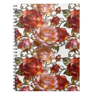 Carnet Vitraux Roses Rouges et Roses Élégant Floral