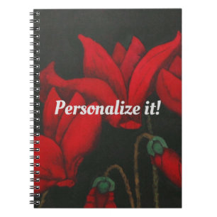 Carnet Vivid red cyclamen on a dark background