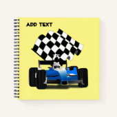 Carnet Voiture de course bleue avec drapeau à damier (Devant)