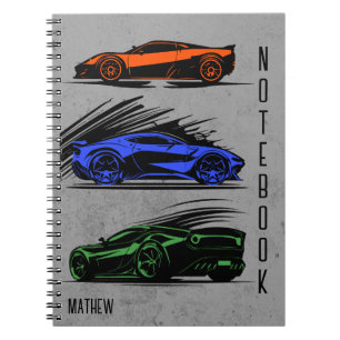 Carnet Voiture de course personnalisée orange, bleue et v