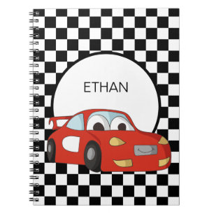Carnet Voiture de course rouge Drapeau à damier noir et b