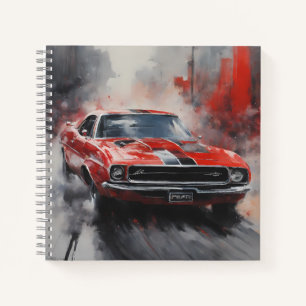 Carnet Voiture de muscle rouge vintage avec rayure argent