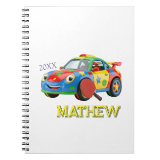 CARNET VOITURE DE SPORT COLORÉE PALETTE HOMME ENFANTS NOM