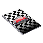 Carnet Voiture de sport rouge, nom blanc, damier N/B (Côté Droit)