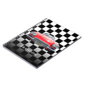 Carnet Voiture de sport rouge, nom blanc, damier N/B (Côté gauche)