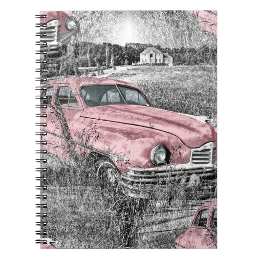 Carnet voiture rose vintage (Devant)