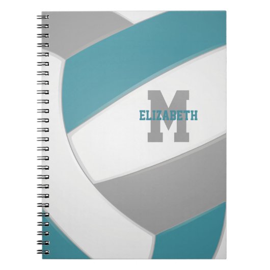 Carnet Volley-ball turquoise gris blanc personnalisé (Devant)