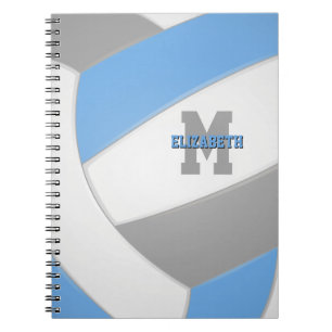 Carnet volleyball personnalisé gris bleu clair blanc