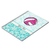Carnet Volleyball rose ; Motif de damassé (Côté gauche)
