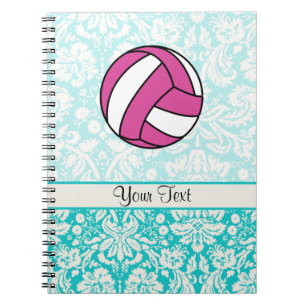 Carnet Volleyball rose ; Motif de damassé