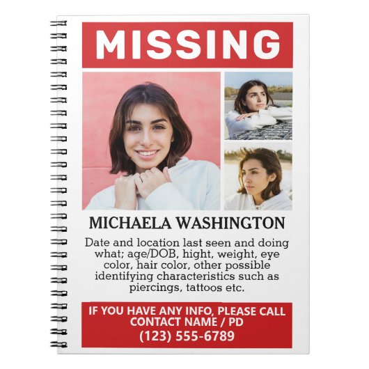 Carnet VOS Photos & Texte "MANQUANT" (Devant)