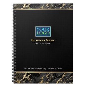 Carnet Votre logo, nom d'entreprise en or, marbre noir/or