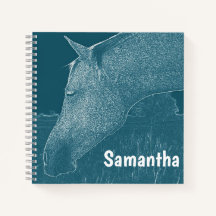 Votre nom Cheval Moderne Blanc sur Vert Bleu Turqu