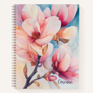 Carnet Votre nom Élégant Magnolia Rose Fleurs