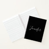 Carnet Votre nom | Élégant script blanc sur noir (Intérieur)