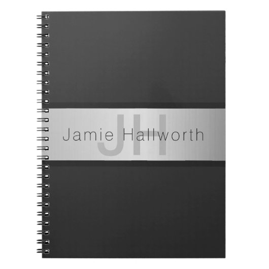 Carnet Votre nom & monogramme | Gris et aspect argenté (Devant)