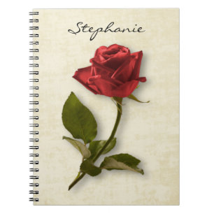 Carnet Votre nom Rose rouge et photo florale des tiges