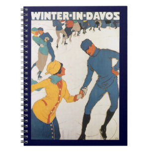 Carnet Voyage Vintage, Art Déco, Hiver Davos Suisse