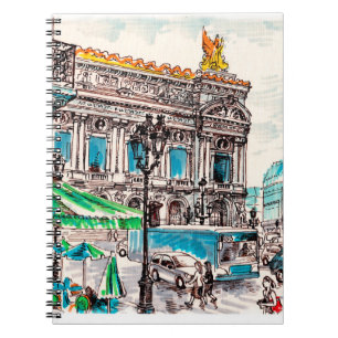 Carnet vue de rue de Paris du théâtre Wicked cafe pede