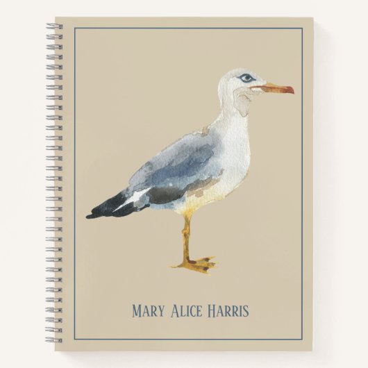 Carnet Watercolor Beach Seagull Personalized (Devant)
