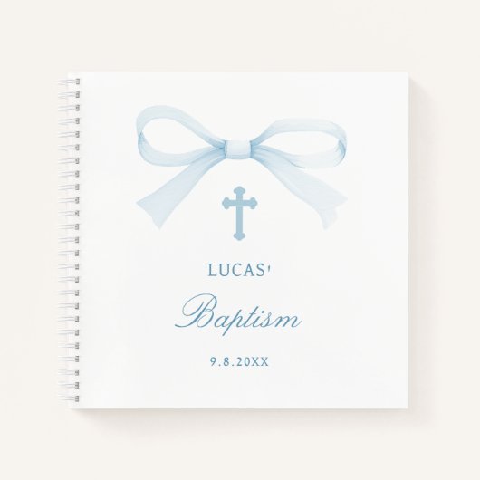 Carnet Watercolor Blue Bow Baptism Guest Book (Devant)
