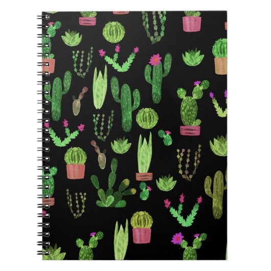 Carnet Watercolor Cactuses Plante Arrière - plan sans cou (Devant)