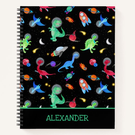 Carnet Watercolor Dinosaur Astronauts In Space Black (Devant)
