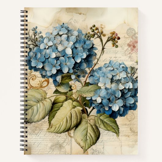 Carnet Watercolor Floral Blue Hydrangea (Devant)