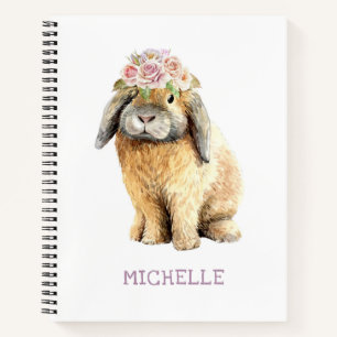Carnet Watercolor Floral Bunny Rabbit Personalized