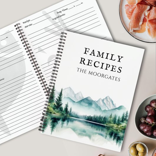 Carnet Watercolor Forest Mountain Family Recipes Cookbook